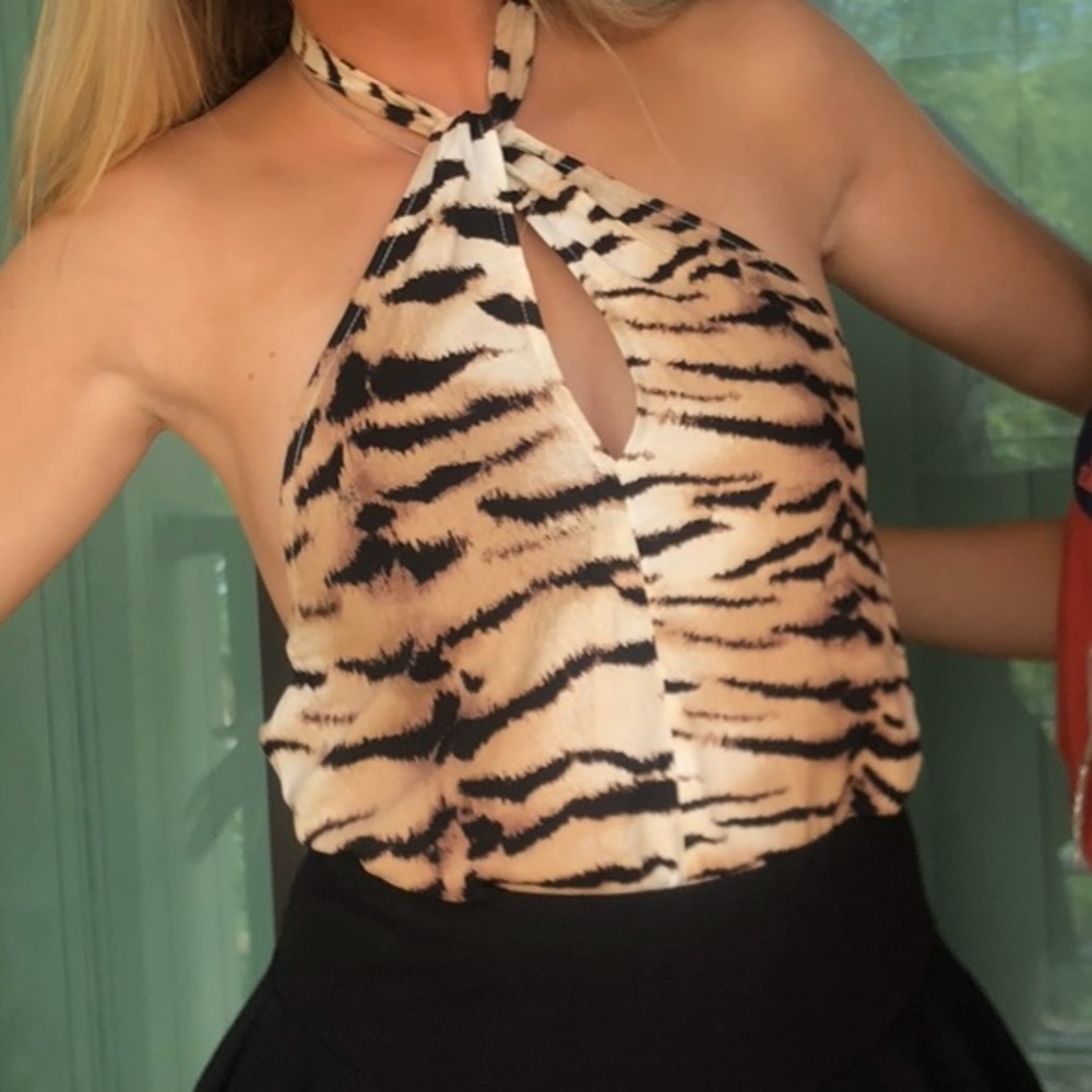 Tiger Stripe Open Back Halter Top